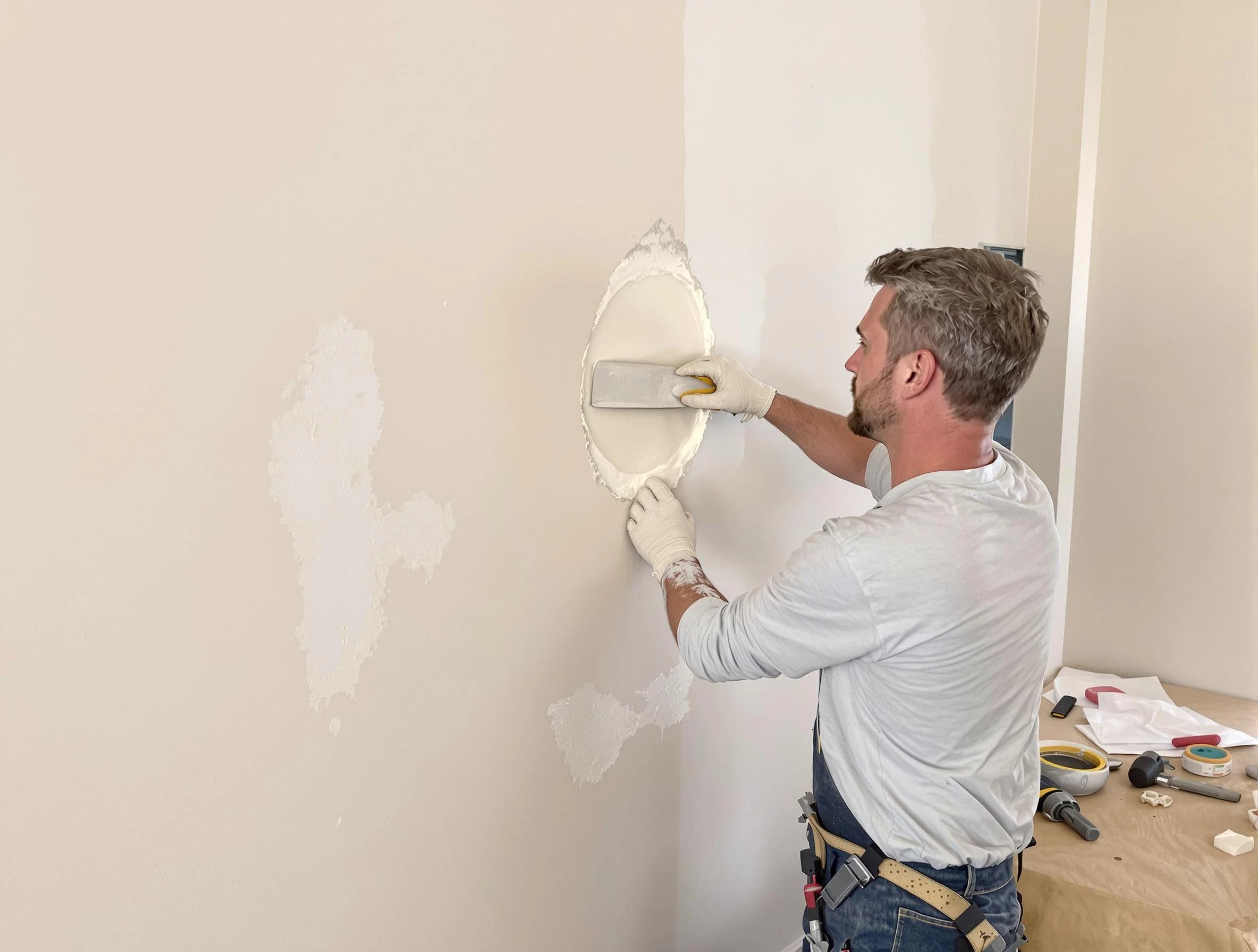 Maple Heights House Painters technician patching a drywall hole in Maple Heights, OH