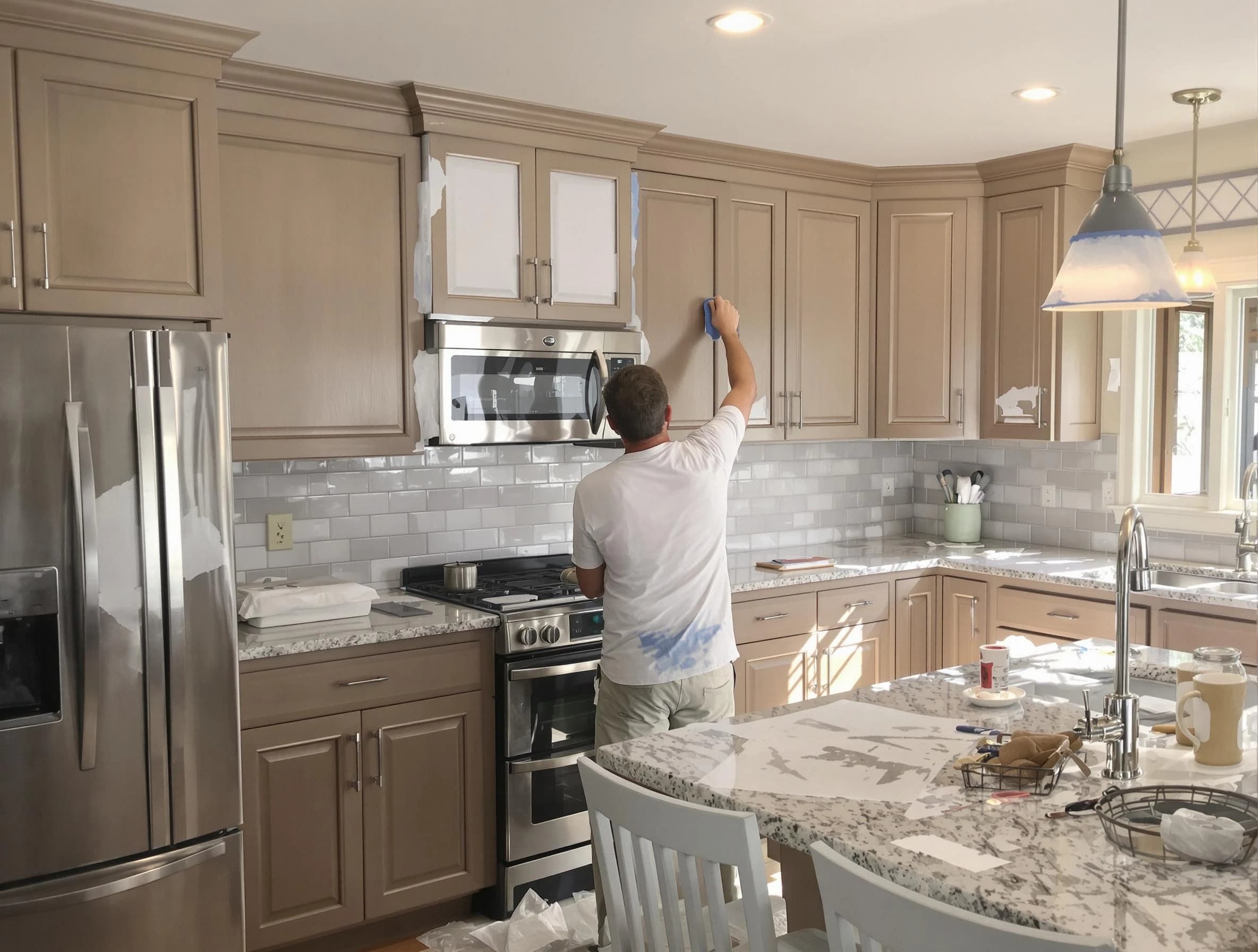 Before-and-after view of kitchen painting by Maple Heights House Painters in Maple Heights