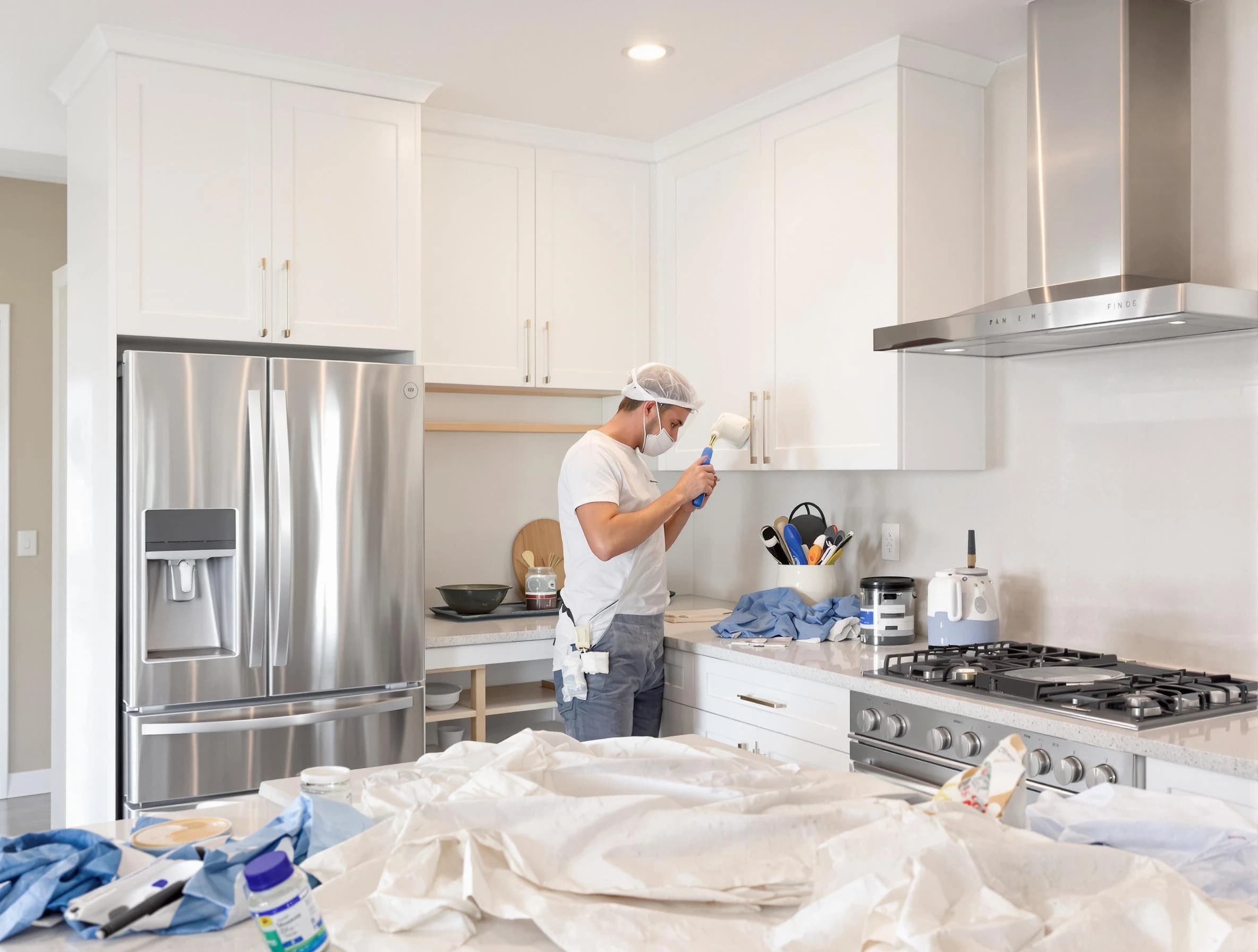 Maple Heights House Painters painter applying a fresh coat in a kitchen located in Maple Heights, OH