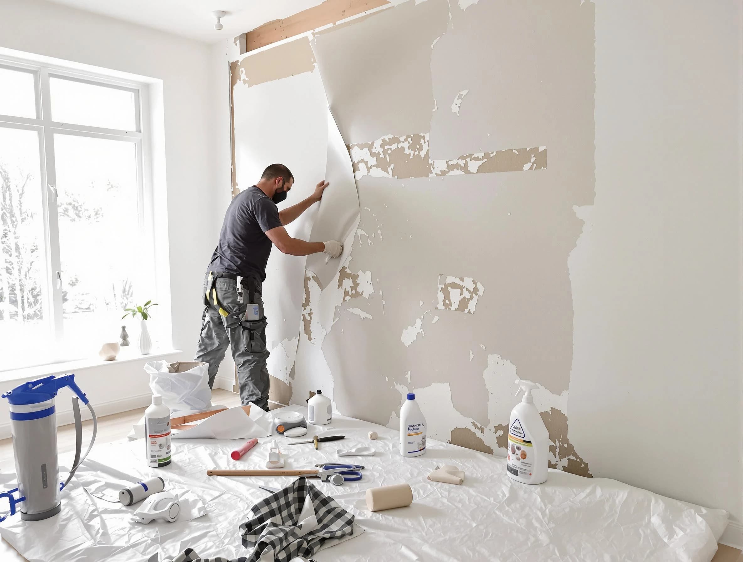 Maple Heights House Painters technician removing wallpaper in Maple Heights, OH